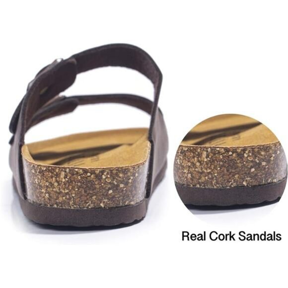 Mens Arch Support Slide Sandals Cork Footbed Adjustable Buckle Comfort Shoes - Picture 5 of 7